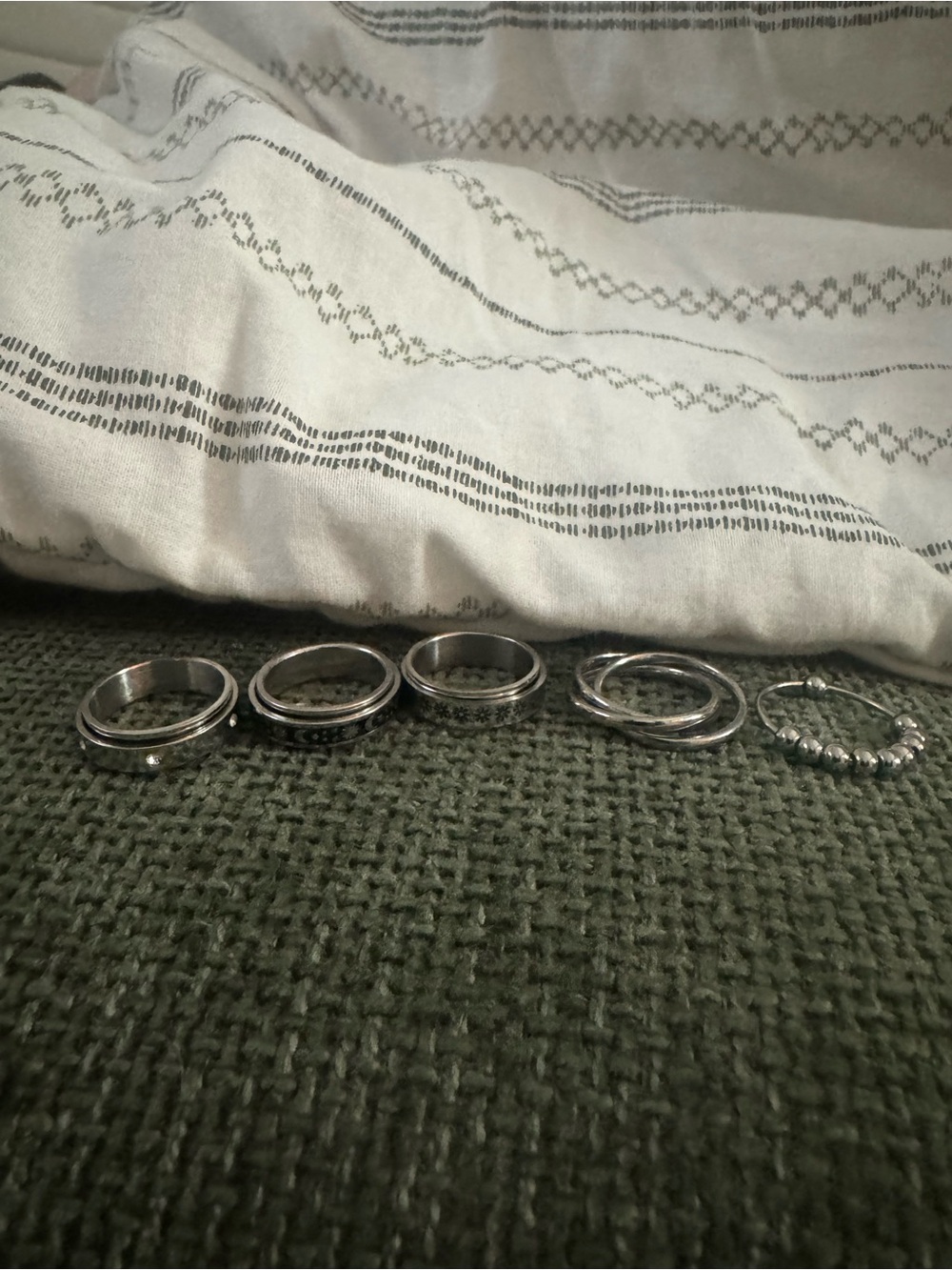 Sterling Silver Tone Mixed Fidget Rings - Set of 5